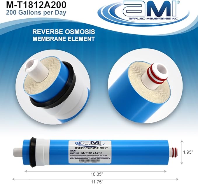 APPLIED MEMBRANES INC. 200 GPD Reverse Osmosis Membrane | RO Membrane Water Filter Replacement for Reverse Osmosis Water Filtration System | 1.8” x 12” Universal Compatibility | Made in USA
