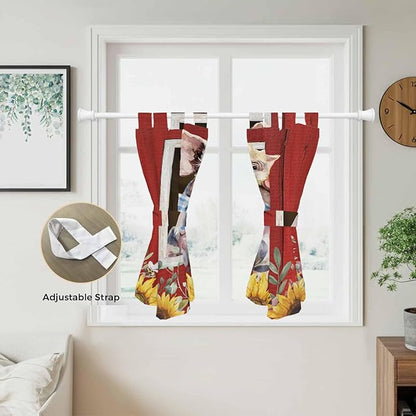 Pig Sunflowers Bedroom Curtains 63 Inch Length, Window Curtains Tab Top, Eucalyptus Leaves Floral Bees Red Barn Light Filtering Window Treatments Drapes 42"x63" 2 Panel