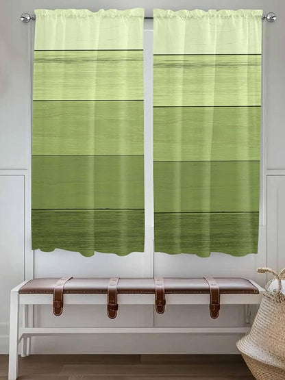 Gradient Green Wooden Board Window Valance Curtains, Retro Country Wood Grain Light Filtering Kitchen Valance with 3-inch Rod Pocket for Living Room Bathroom Bedroom,2 Panel,42x63In