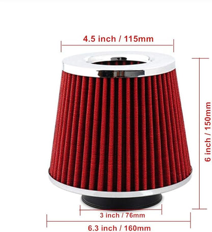 Universal 3" (76mm) Inlet Cold Intake, Washable, Dry Clamp-on Air Filter, Red