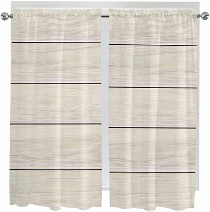 Vintage Country Wooden Board Window Valance Curtains, Gradient Wood Grain Line Light Filtering Kitchen Valance with 3-inch Rod Pocket for Living Room Bathroom Bedroom,2 Panel,52x72In