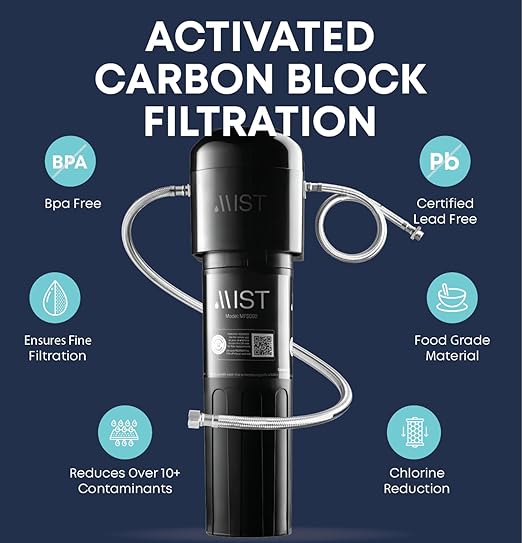 Mist Under Sink Water Filter, 20,000 Gallon, Reduces PFAS, PFOA/PFOS, Lead, Chlorine, Bad Taste & Odor, Under Counter Water Filter System, Direct Connect to Kitchen Faucet, NSF/ANSI 42 Certified