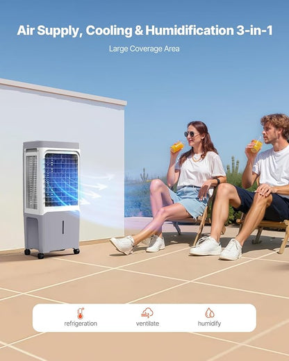 VEVOR Evaporative Air Cooler & Swamp Cooler, 1800 CFM Air Conditioner with 6.8 Gallon Water Reservoir, Remote Control, 12H Timer, 4 Ice Containers, 3 Fan Speeds, Air Humidifier, and Silent Operation