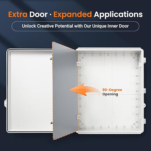 QILIPSU Waterproof Junction Box IP67 Outdoor Plastic Electrical Project Enclosure Weatherproof with Inner Door, Mounting Plate, Wall Brackets, Hinged Grey Cover 20"x16.1"x7.9" -D