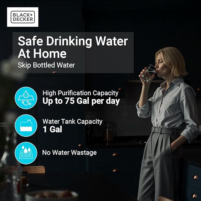 BLACK+DECKER Countertop RO+UV Water Filter | Hot and Ambient Water | 5-Stage Filtration System with Remineralization | IAPMO Tested and NSF Certified | No Installation Required | Portable water Filter