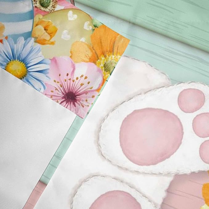 Easter Curtain Valances for Windows, Kitchen Valance Window Treatment, Spring Colorful Bunny Eggs Flower Wood Grain Light Filtering Block Curtains for Bathroom/Bedroom/Living Room 42'' x 18''