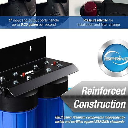 iSpring US21B High Capacity Under Sink Water Filter System with Upgraded Hoses, Removes PFAS, PFOA/PFOS, Chlorine, Iron, Lead, Odor and More, 15GPM Fast Flow