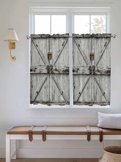 Vintage Gate Kitchen Curtains 54 Inches Length, Farmhouse Wooden Grain Shabby Chic Door Window Treatment Curtain Drapes, Decorative Window Curtains for Bedroom Cafe, 52"x54", 2 Panels