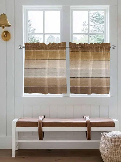 Vintage Brown Gradient Wood Grain Window Valance Curtains, Farmhouse Wood Barn Light Filtering Kitchen Valance with 3-inch Rod Pocket for Living Room Bathroom Bedroom,2 Panel,27.5x36In
