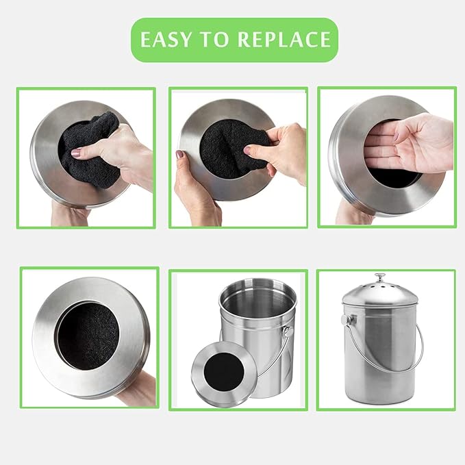 Pack of 8 Compost Bin Charcoal Filters Round Indoor Kitchen Compost Bucket Activated Charcoal Filters Replacements Sheets Universal Size with Sizing Template to 7.25"