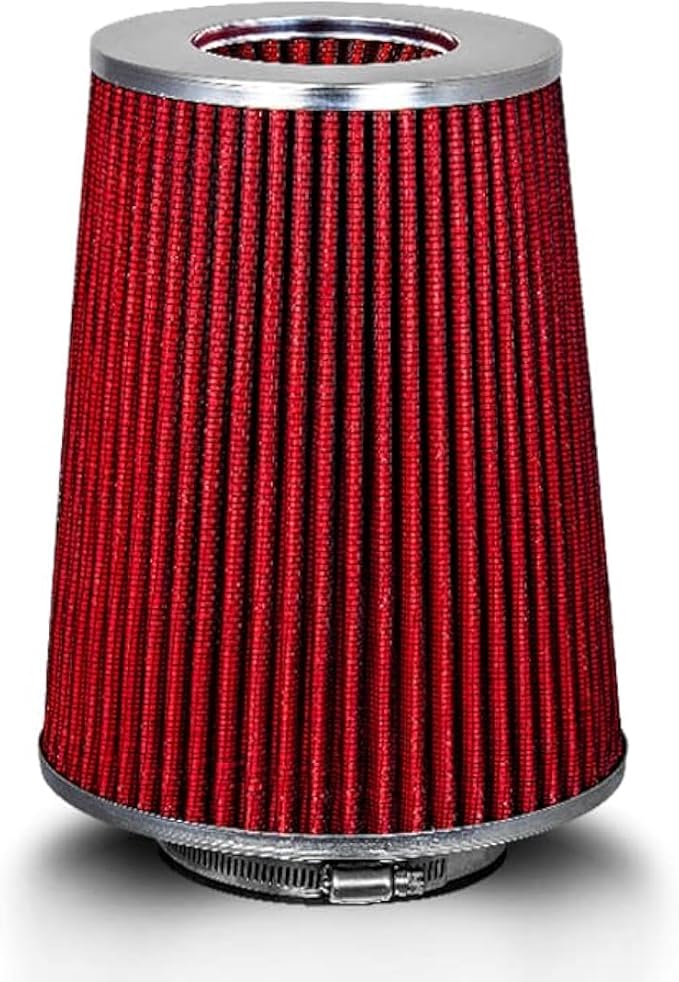 RED 3.5" 89 mm Inlet Truck Air Cone Replacement Performance Washable Clamp-On Dry Air Filter (8" Tall)