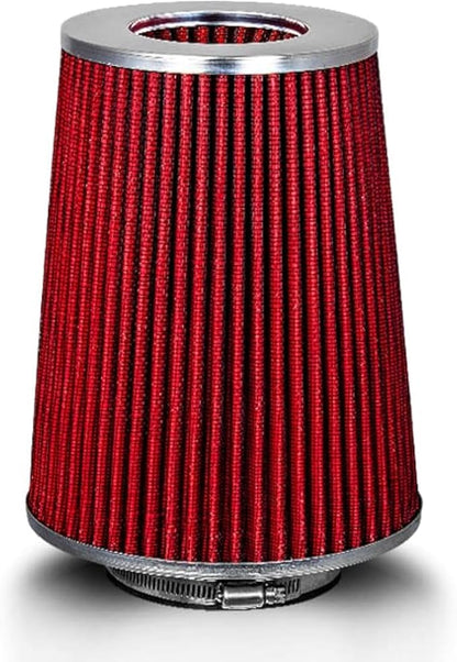 RED 3.5" 89 mm Inlet Truck Air Cone Replacement Performance Washable Clamp-On Dry Air Filter (8" Tall)