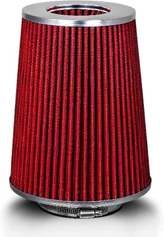 RED 3.5" 89 mm Inlet Truck Air Cone Replacement Performance Washable Clamp-On Dry Air Filter (8" Tall)