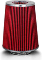 RED 3.5" 89 mm Inlet Truck Air Cone Replacement Performance Washable Clamp-On Dry Air Filter (8" Tall)