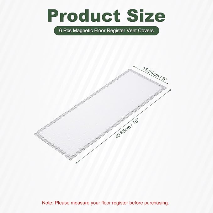 YOKIVE 6 Pcs Magnetic Floor Vent Covers, Floor Register Cover PVC Mesh Air Vent Screen Filters, Great for Home Floor, Wall, Ceiling, Catch Debris Hair Dust (White, 16-Inch x 6-Inch)