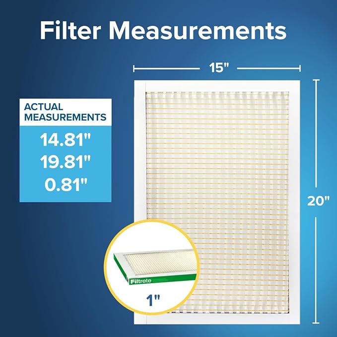 Filtrete 15x20x1 AC Furnace Air Filter, MPR 700, MERV 8, Tough on Pollen, Easy on Airflow, 3-Month Pleated 1-Inch Electrostatic Air Cleaning Filter, 4-Pack (Actual Size 14.81 x 19.81 x 0.81 in)