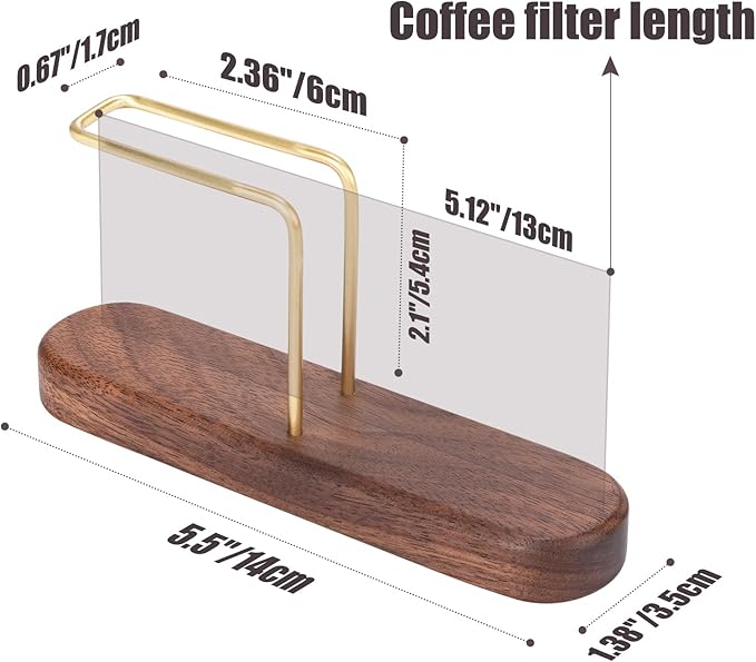 Cone Coffee Filter Holder, Stand Coffee Filter Storage, Coffee Filter Container for V60 Paper Coffee Filters Size #01 and #02, Walnut & Brass