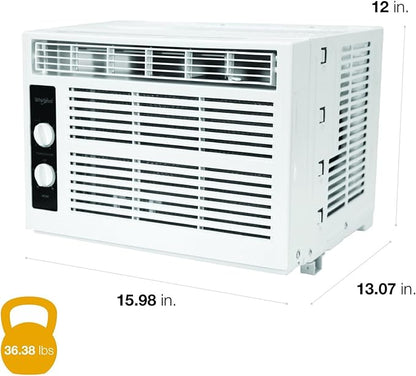 Whirlpool 5,000 BTU 115V Window Air Conditioner & Dehumidifier with Mechanical Controls, Window AC Unit for Apartment, Dorm Room, & Small Rooms up to 150 Square Feet in White