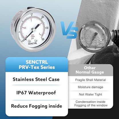 SENCTRL 0-30 Psi Low Pressure Gauge, 2" Dial Size, 1/4 NPT Back Mount, Waterproof, Stainless Steel Case, for Water Oil Air Pressure Test