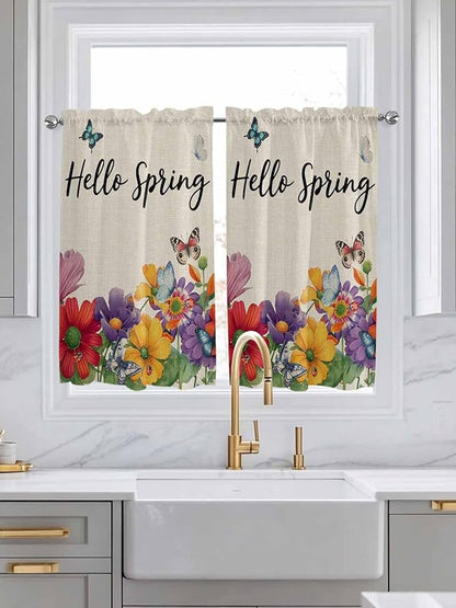 Spring Flowers Kitchen Curtains 54 Inches length, Farmhouse Vintage Country Colorful Floral Window Treatment Curtain Drapes, Thermal Insulated Drapes for Basement Hotel RV, 42"x54", 2 Panels