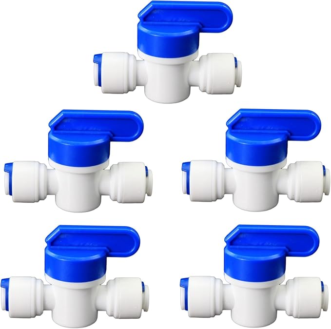 Water purifier globe valve, 1/4 "FPT x 1/4" pipe quick connector, 1/4 inch outer diameter quick push plastic pipe connector, suitable for reverse osmosis filtration RODI system 5PCS