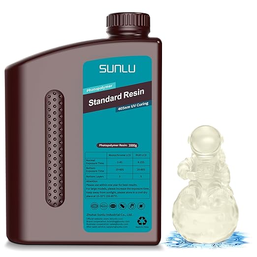 SUNLU 3D Printer Resin 2kg, Fast Curing Standard 3D Resin for Most Resin 3D Printers, 395 to 405nm UV Curing 3D Printing Liquid Photopolymer Resin, Low Shrinkage and High Precision, 2000g, Clear