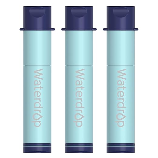 Waterdrop Gravity Water Filter Straw, Camping Water Filtration System, Water Purifier Survival for Travel, Backpacking and Emergency Preparedness, 0.1 Micron, 3 Pack, Light Blue