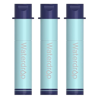 Waterdrop Gravity Water Filter Straw, Camping Water Filtration System, Water Purifier Survival for Travel, Backpacking and Emergency Preparedness, 0.1 Micron, 3 Pack, Light Blue