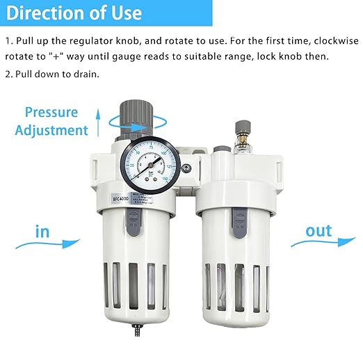 XingNEeng 1/2" NPT Compressed Air Filter Regulator Lubricator (FRL) Combo, Water/Oil Trap Separator, Air Pressure Regulator with Pressure Gauge(0-150 psi), Semi-Auto Drain, Poly Bowl, Metal Bracket