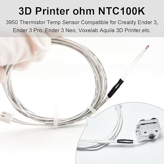 5Pcs Ender 3 Pro Thermistor Upgrade, Ender 5 Thermistor, 3D Printer ohm NTC 3950 Thermistor 100K Glass Bead Thermistor Use for Creality Ender 3/Ender 3 V2/Ender 3 Neo,Ender 5 Pro/Plus, Voxelab Aquila,