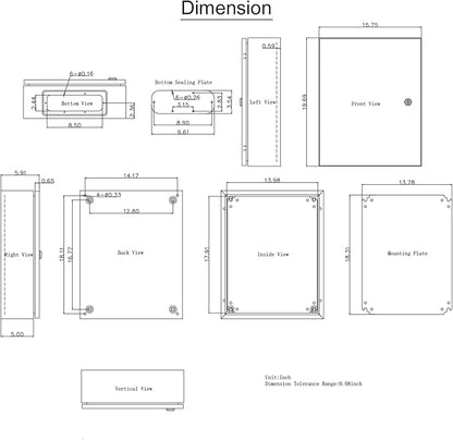 VEVOR NEMA Steel Enclosure, 20 x 16 x 6'' NEMA 4X Steel Electrical Box, IP66 Waterproof & Dustproof, Outdoor/Indoor Electrical Junction Box, with Mounting Plate