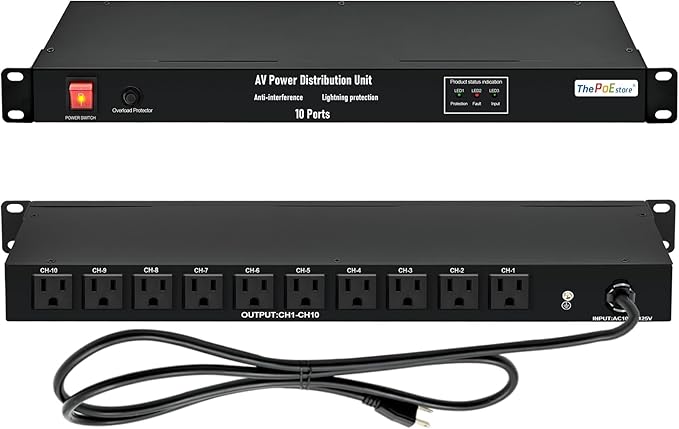 10 NEMA 5-15R Outlet Surge Protector PDU, 120V 15A 3600J 10KA, 1U Rack Mount Power Strip for Network Server Racks, AV Equipment, & More - 14AWG 6ft Cord