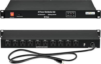 10 NEMA 5-15R Outlet Surge Protector PDU, 120V 15A 3600J 10KA, 1U Rack Mount Power Strip for Network Server Racks, AV Equipment, & More - 14AWG 6ft Cord