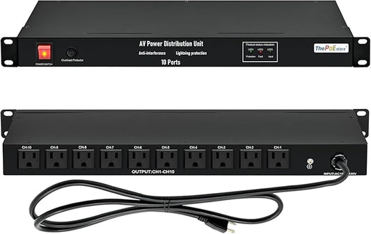 10 NEMA 5-15R Outlet Surge Protector PDU, 120V 15A 3600J 10KA, 1U Rack Mount Power Strip for Network Server Racks, AV Equipment, & More - 14AWG 6ft Cord