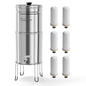 Culligan MaxClear 3 Gallon Gravity Water Filter System, Polished Stainless-Steel Countertop Water Filter NSF/ANSI Certified to Reduce Microplastics, Lead & Total PFAS, with 6 Ceramic Filters