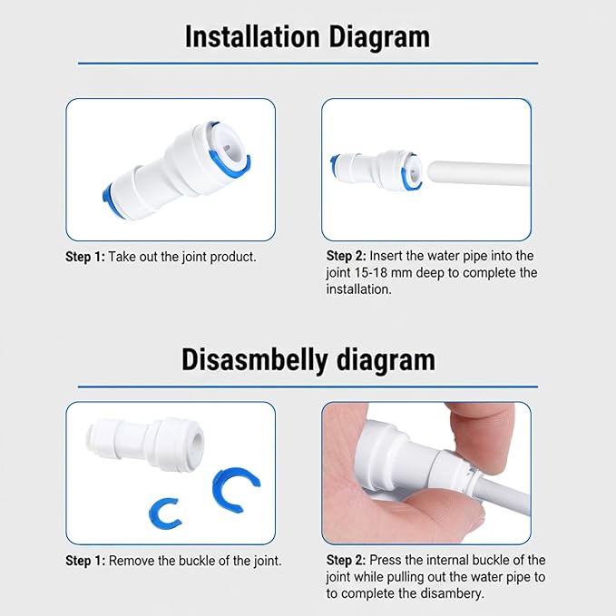 4 PCS 1/4 to 3/8 Water Line Adapter Push Connector 3/8 Quick Connect Fittings Od Quick Straight Push Connector for Purifiers Filters Water Systems