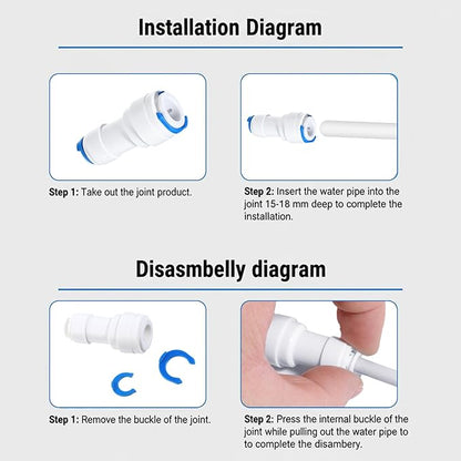 4 PCS 1/4 to 3/8 Water Line Adapter Push Connector 3/8 Quick Connect Fittings Od Quick Straight Push Connector for Purifiers Filters Water Systems