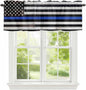 American Flag Valances for Windows, Blue Line Star Black White Stripes Wood Grain Kitchen Valance Light Filtering Rod Pocket Short Curtains for Kitchen Bathroom, 1 Panel, 56"x16"
