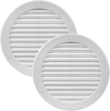 Vent Systems 5" Inch (Opening Dimensions) - Pack of 2 - White Soffit Vent Cover - Plastic Round Air Vent Grille - Built-in Mesh Screen - HVAC Register Louver for Bathroom, Home, Kitchen