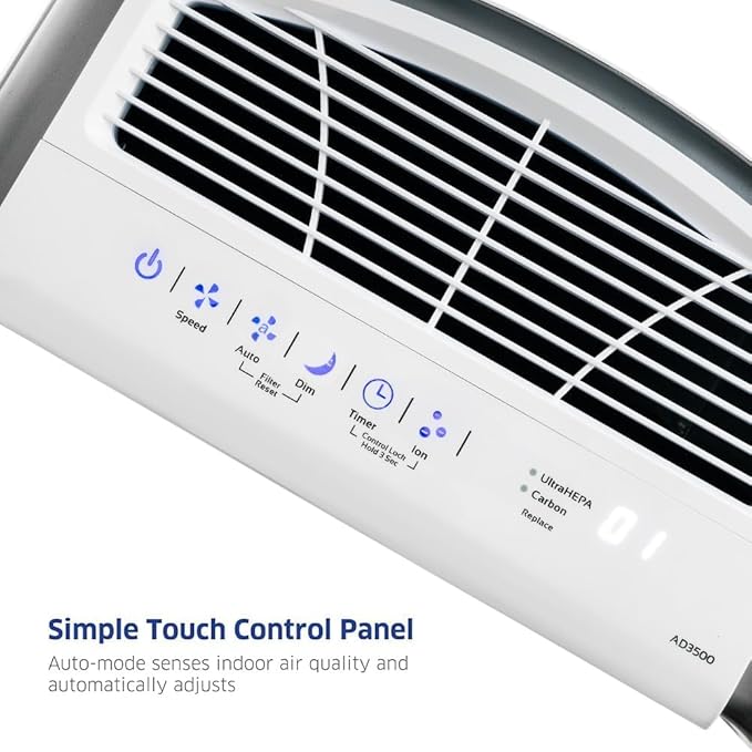 AIRDOCTOR AD3500 Air Purifier for Home and Large Rooms Up to 1260 sq. ft. 2x/hour | UltraHEPA, Carbon, VOC Filters and Air Quality Sensor. Captures Particles 100x Smaller Than HEPA