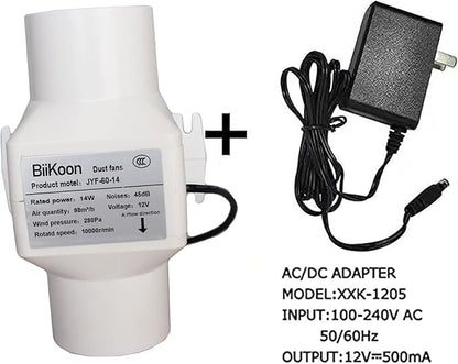 Small Inline Duct Fan 12V 2.36 Inch 60Mm Ventilation Exhaust Booster 14W 58 Cfm Intake Extractor Blower for Carbon Filter Grow Tent Room (Color : NO Adjustable Speed, Size : 14w)