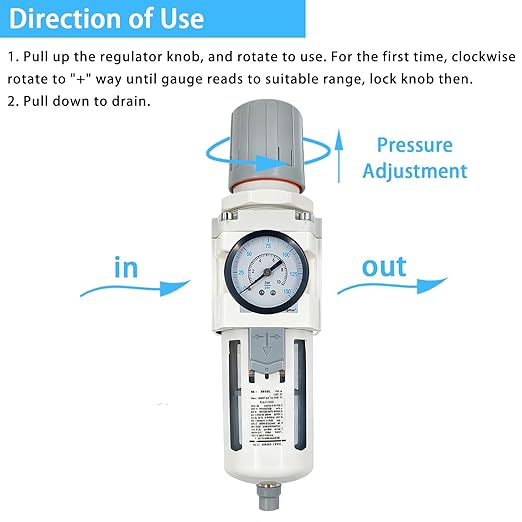 XingNEeng 3/8" NPT Compressed Air Filter Regulator Combo Piggyback, Water/Oil Trap Separator with Pressure Gauge(0-150 psi), Semi-Auto Drain, Poly Bowl, 5 Micron Brass Element, Metal Bracket