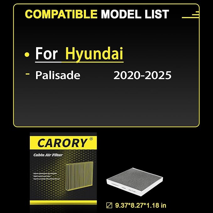 Cabin Air Filter w/Activated Carbon for Hyundai Palisade 2020 2021 2022 2023 2024 2025, CF12936, 97133-S8000