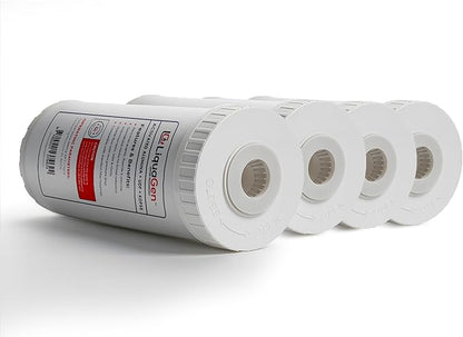 LiquaGen Activated Alumina + Carbon + KDF-55 Replacement Water Filter Cartridge – Helps Manage Fluoride, Chlorine & Taste, Refillable 2.5" x 10", 2.5" x 20", 4.5" x 10", 4.5" x 20" (4, 4.5" x 10")