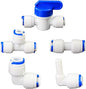 Water purifier globe valve, tee, elbow, straight through 1/4 "FPT pipe quick collection, quick push in plastic pipe joint, suitable for 5pcs of reverse osmosis filtration RODI water purifier system