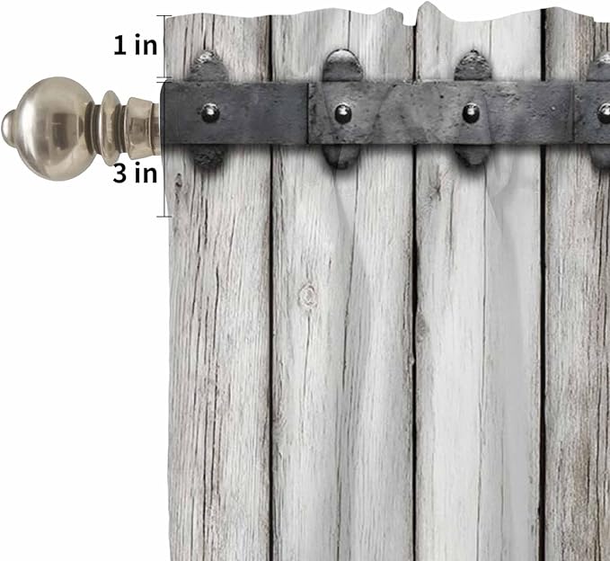 Farmhouse Rustic Kitchen Curtain Set, Vintage Country Wooden Grain Window Valance and Tiers 24" Length, Light Filtering Short Curtains Valance for Cafe Bathroom Bedroom 54"x18"