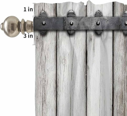 Farmhouse Rustic Kitchen Curtain Set, Vintage Country Wooden Grain Window Valance and Tiers 24" Length, Light Filtering Short Curtains Valance for Cafe Bathroom Bedroom 54"x18"