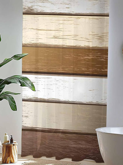 Sheer Curtains 96 Inches Long, Vintage Geometric Brown Semi Sheer Curtains Light Filtering Window Treatment, Farmhouse Country Chic Wood Grain Privacy Voile Drapes for Living Room Bedroom 52x96 Inch