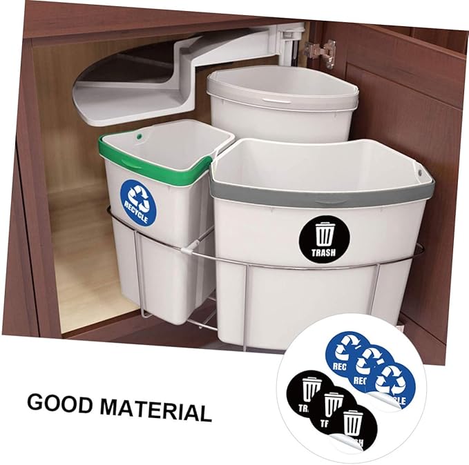 TEHAUX Self-Adhesive Garbage Sorting Stickers Waste Bin Decals for Recycling Identification Material Eco-Friendly Labels for Home Office Use