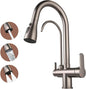 Kitchen Sink Faucet with Pull - Down Sprayer, 2 - Handle 3 - in - 1 Kitchen Sink Filter Faucet, Cold and Hot Mixer Drinking Water Faucet (3-in-1 Filter Faucet, Grey)
